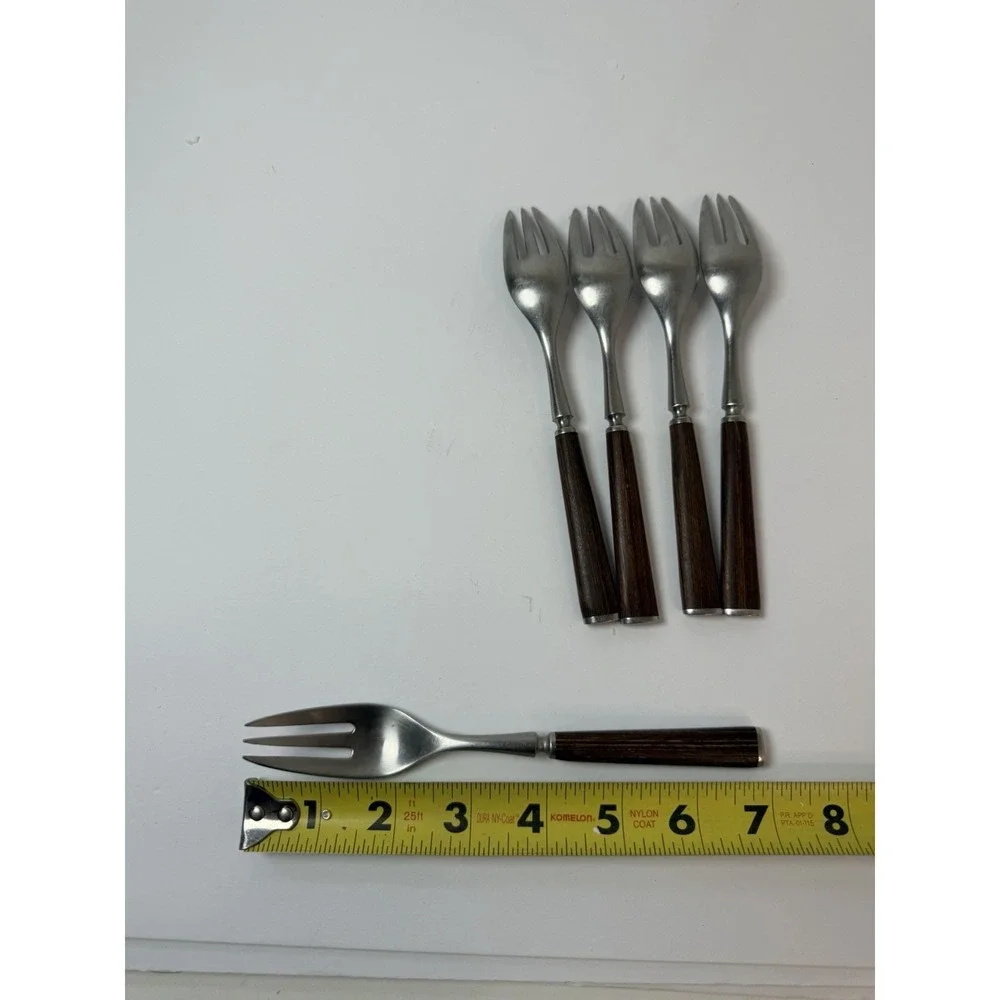 MCM Dansk Wood Accent Stainless Steel Salad Forks Jens Quistgaard Lot 5
